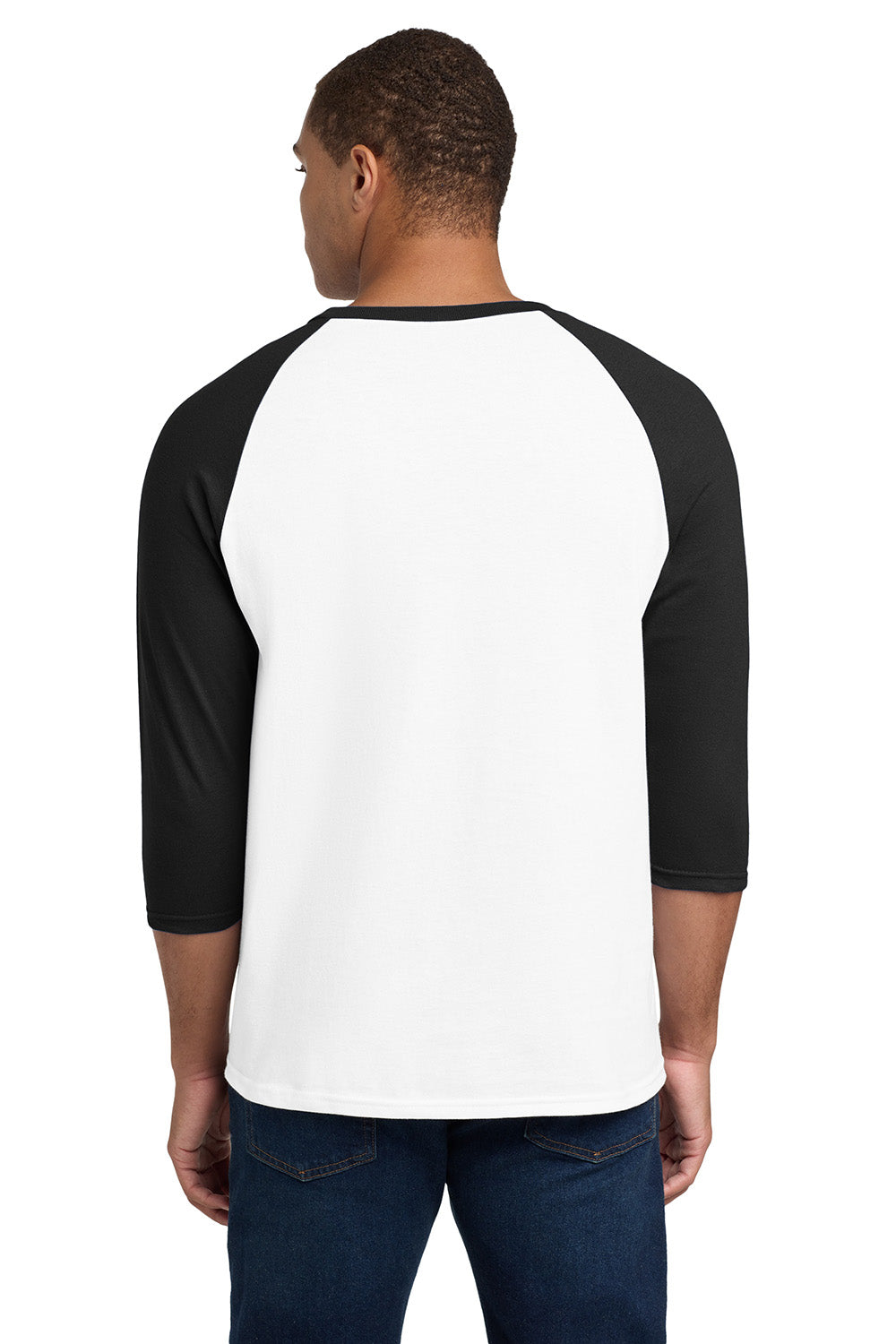 Gildan 5700/G570 Mens 3/4 Sleeve Crewneck T-Shirt White/Black Model Back