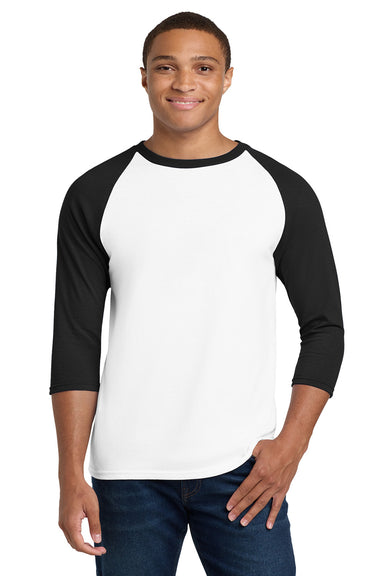 Gildan 5700/G570 Mens 3/4 Sleeve Crewneck T-Shirt White/Black Model Front