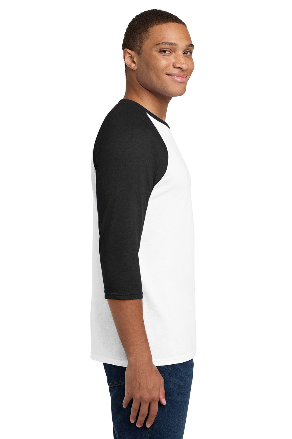 Gildan 5700/G570 Mens 3/4 Sleeve Crewneck T-Shirt White/Black Model Side