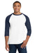 Gildan 5700/G570 Mens 3/4 Sleeve Crewneck T-Shirt White/Navy Blue Model Front