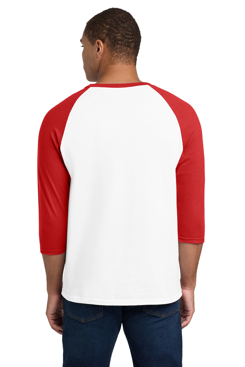 Gildan 5700/G570 Mens 3/4 Sleeve Crewneck T-Shirt White/Red Model Back