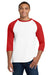 Gildan 5700/G570 Mens 3/4 Sleeve Crewneck T-Shirt White/Red Model Front