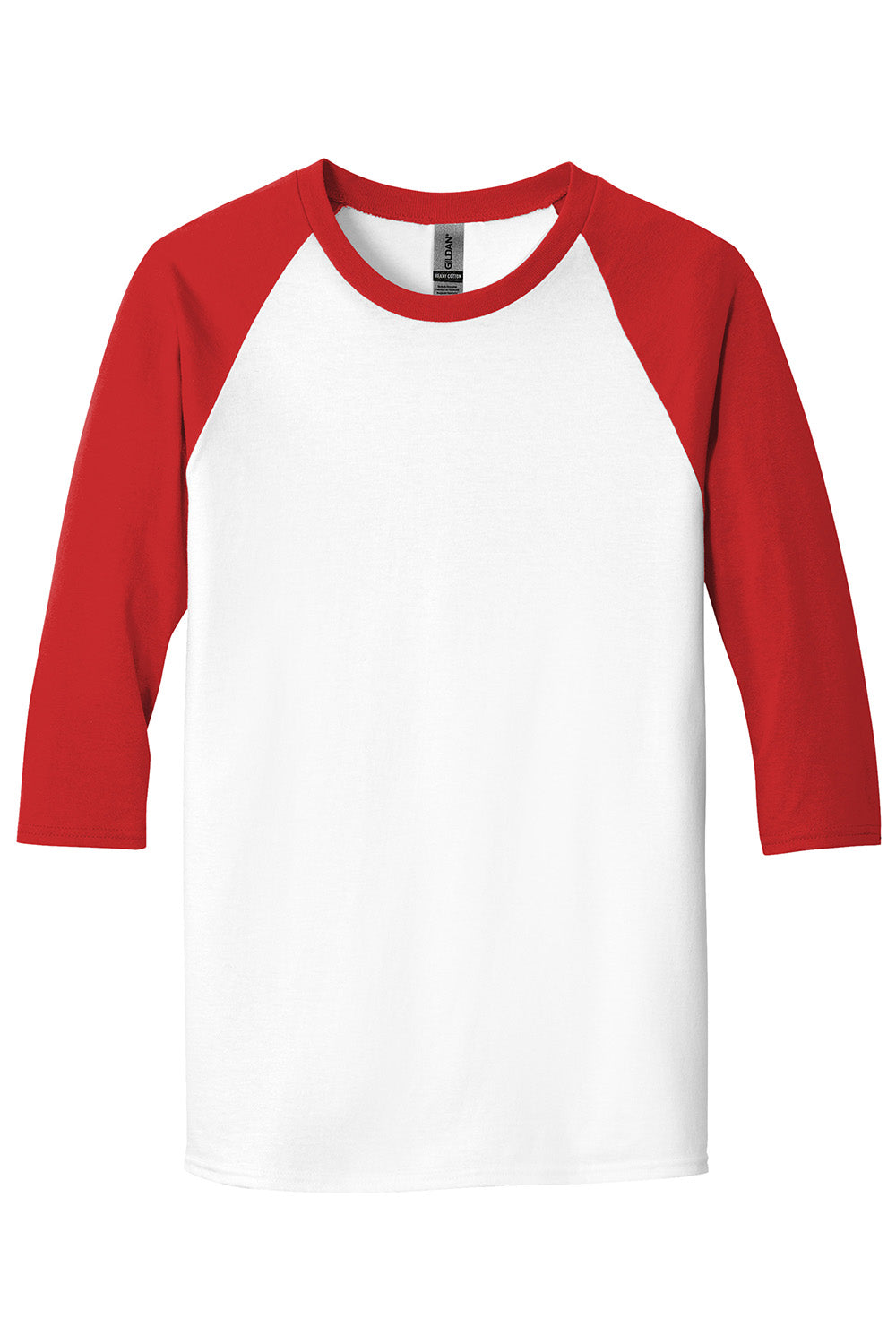 Gildan 5700/G570 Mens 3/4 Sleeve Crewneck T-Shirt White/Red Flat Front