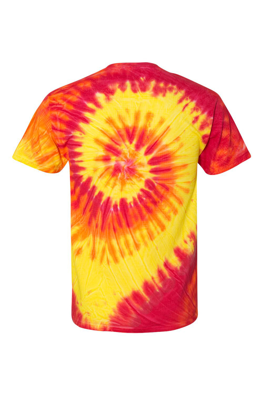 Dyenomite 200MS Mens Spiral Tie Dyed Short Sleeve Crewneck T-Shirt Inferno Flat Back