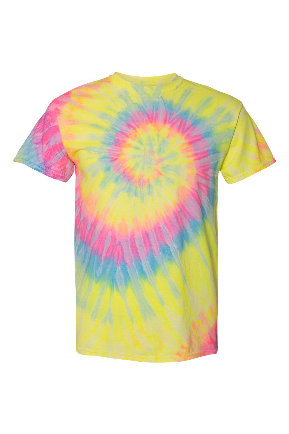 Dyenomite 200MS Mens Spiral Tie Dyed Short Sleeve Crewneck T-Shirt Dayglo Flat Front