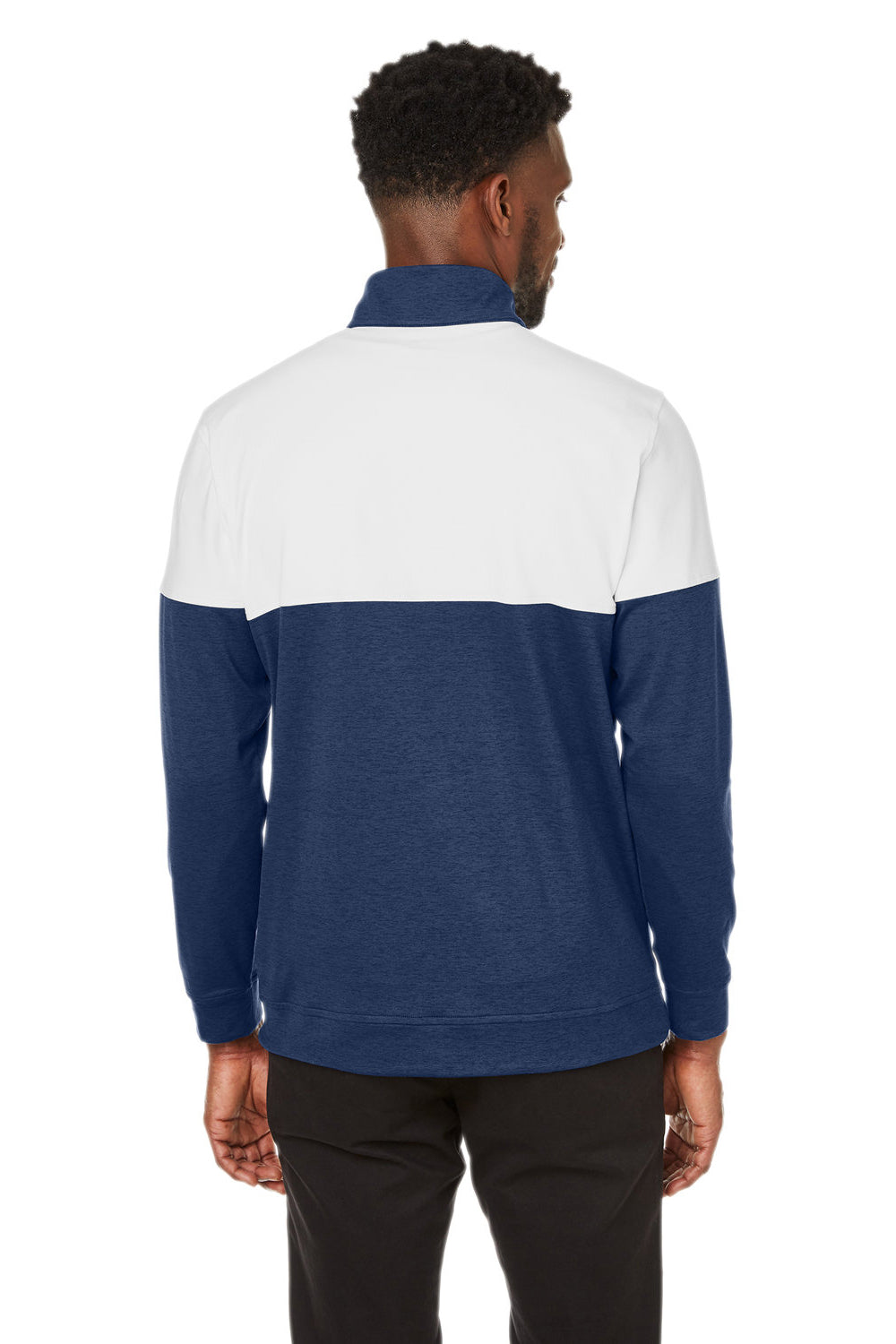 Puma 595803 Mens Cloudspun Moisture Wicking Warm Up 1/4 Zip Sweatshirt Peacoat Blue/White Model Back