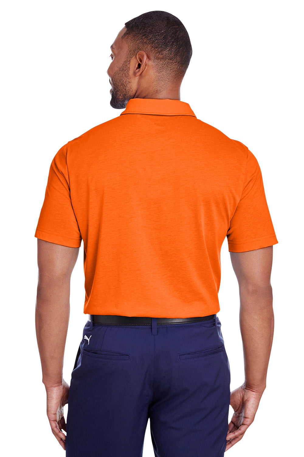 Puma 596920 Mens Fusion Performance Moisture Wicking Short Sleeve Polo Shirt Vibrant Orange Model Back