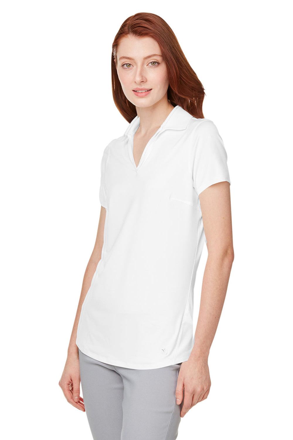 Puma 597695 Womens Cloudspun Free Moisture Wicking Short Sleeve Polo Shirt Bright White Model 3q