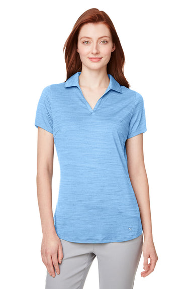 Puma 597695 Womens Cloudspun Free Moisture Wicking Short Sleeve Polo Shirt Heather Placid Blue Model Front