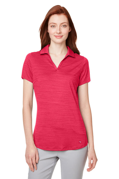 Puma 597695 Womens Cloudspun Free Moisture Wicking Short Sleeve Polo Shirt Heather Teaberry Red Model Front