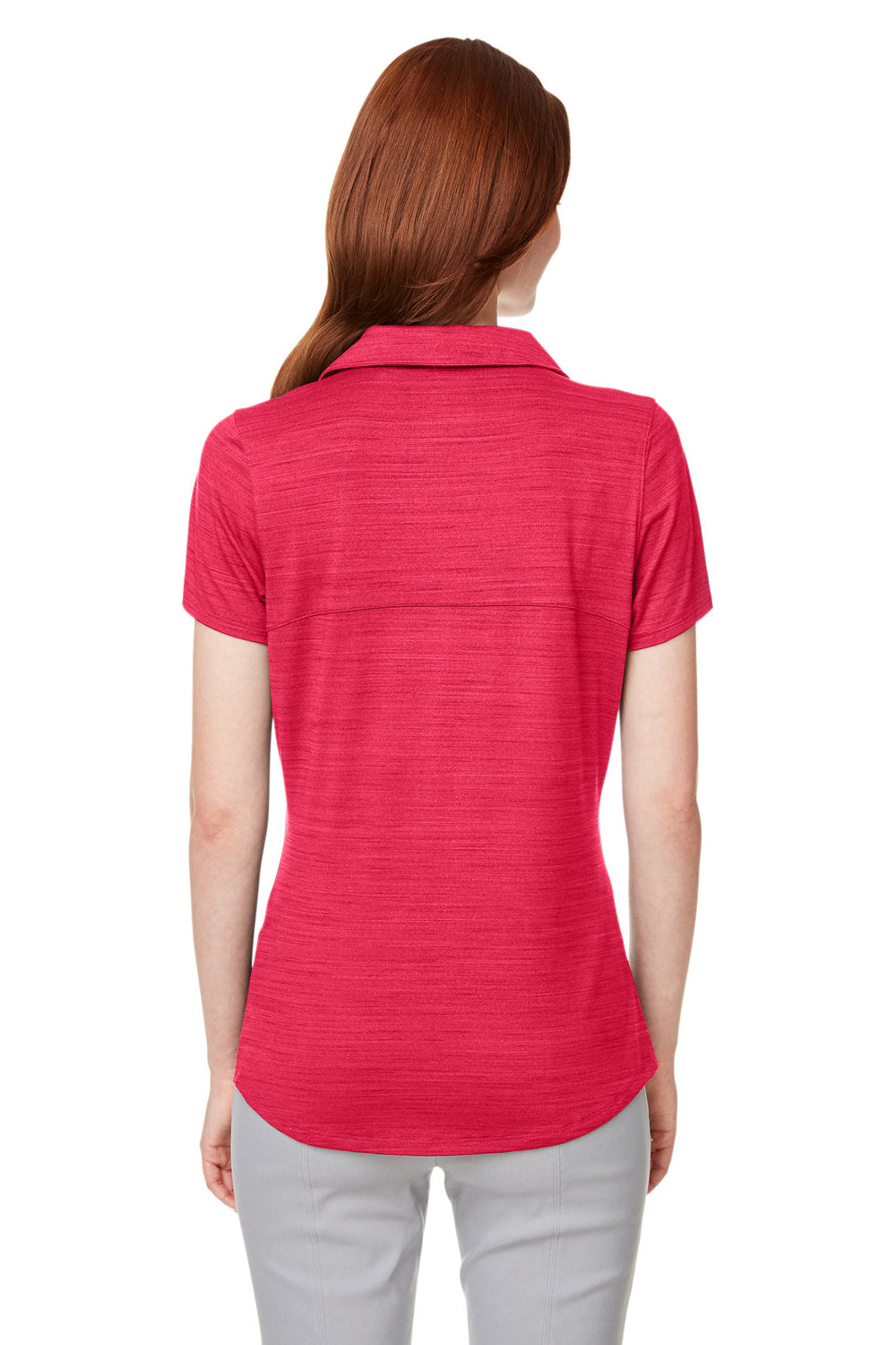 Puma 597695 Womens Cloudspun Free Moisture Wicking Short Sleeve Polo Shirt Heather Teaberry Red Model Back