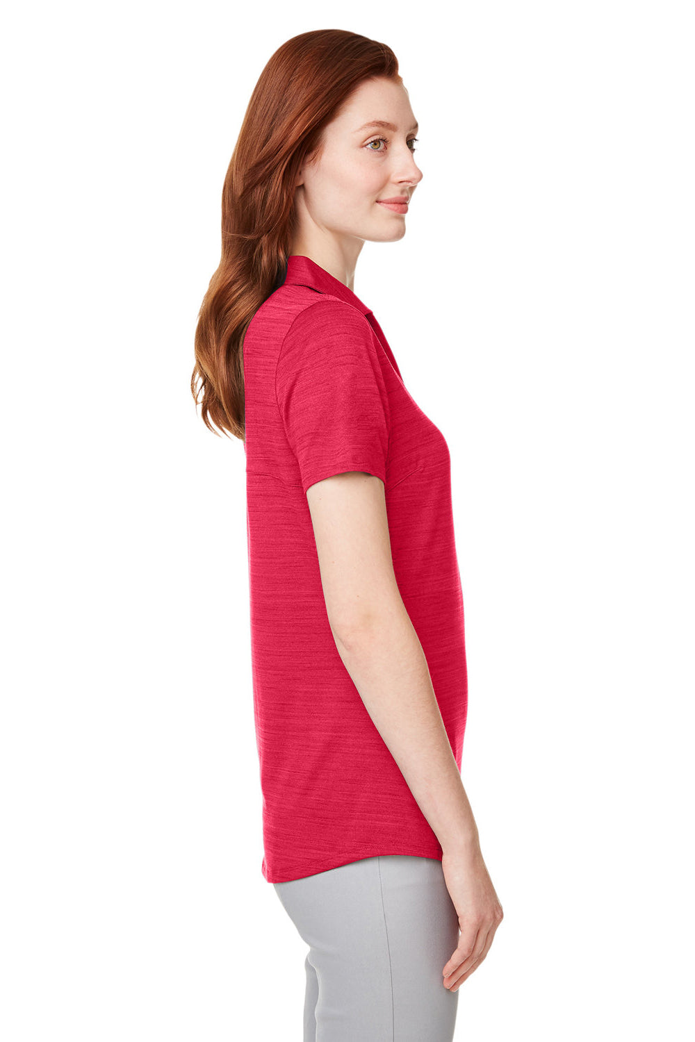 Puma 597695 Womens Cloudspun Free Moisture Wicking Short Sleeve Polo Shirt Heather Teaberry Red Model Side