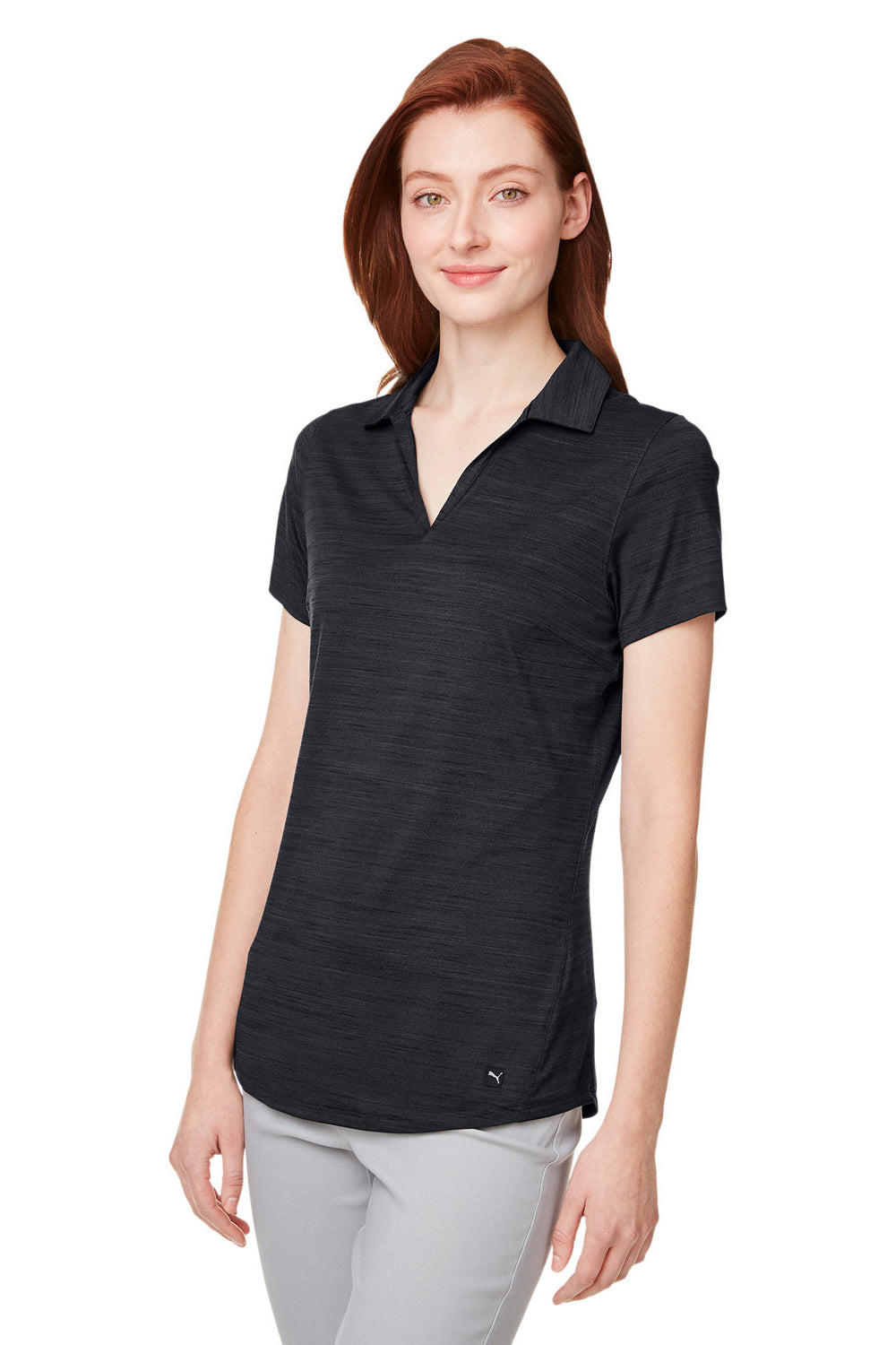 Puma 597695 Womens Cloudspun Free Moisture Wicking Short Sleeve Polo Shirt Heather Black Model 3q