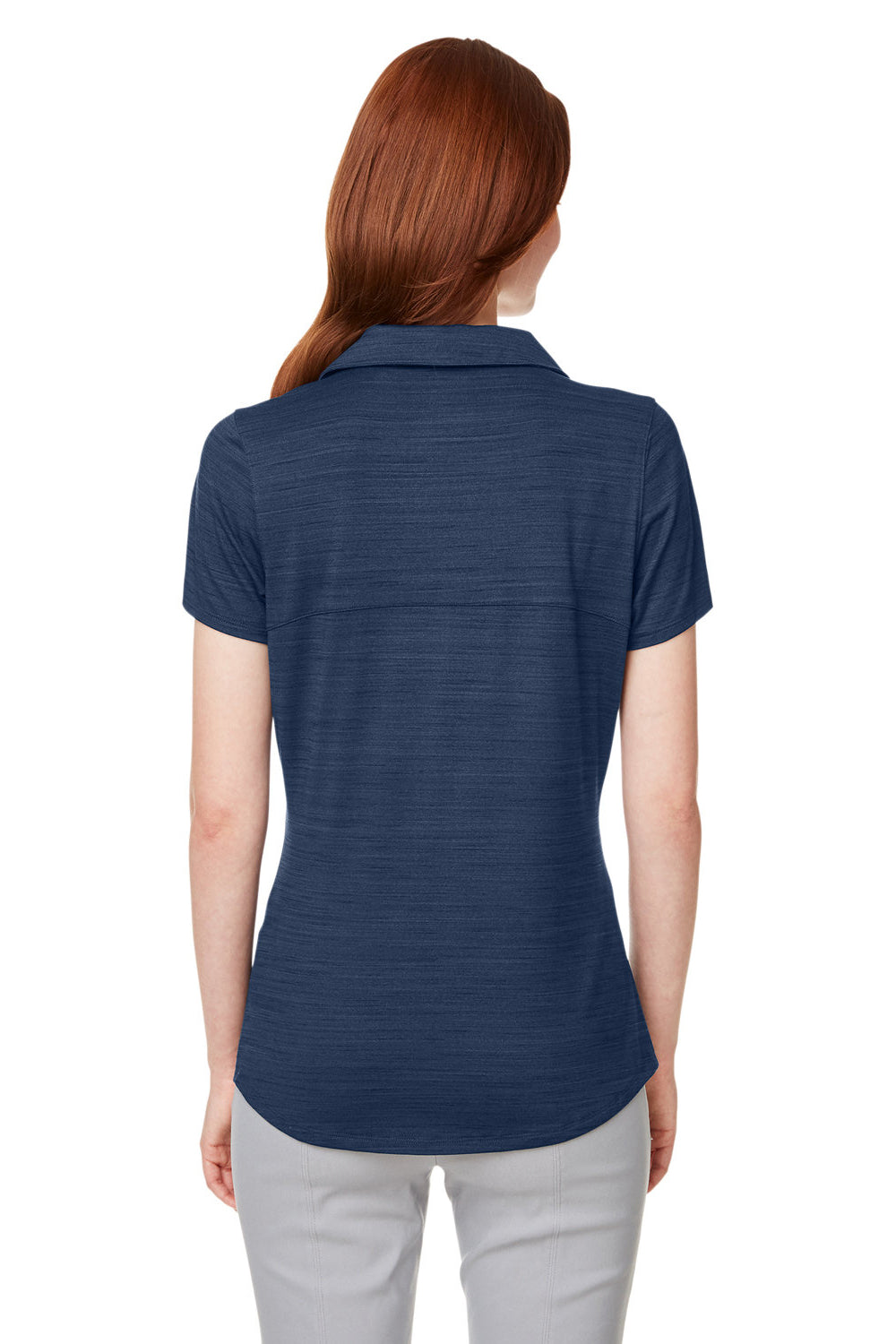 Puma 597695 Womens Cloudspun Free Moisture Wicking Short Sleeve Polo Shirt Heather Navy Blue Model Back