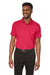 Puma 599117 Mens Cloudspun Monarch Moisture Wicking Short Sleeve Polo Shirt Heather Teaberry Red/Navy Blue Model Front