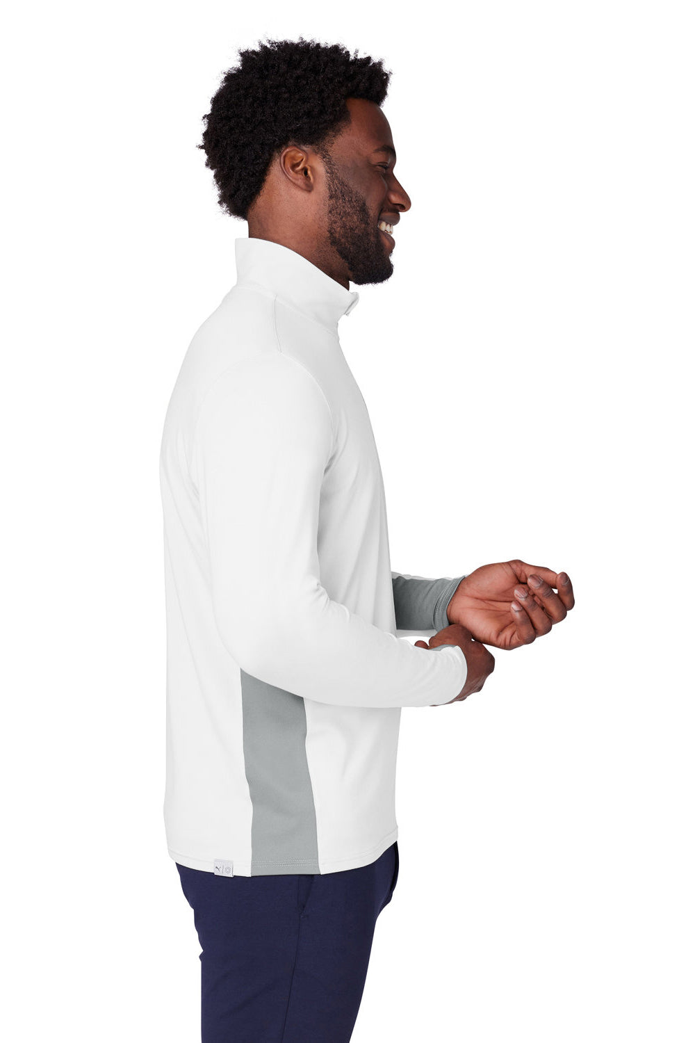 Puma 599127 Mens Gamer Moisture Wicking 1/4 Zip Sweatshirt Bright White Model Side