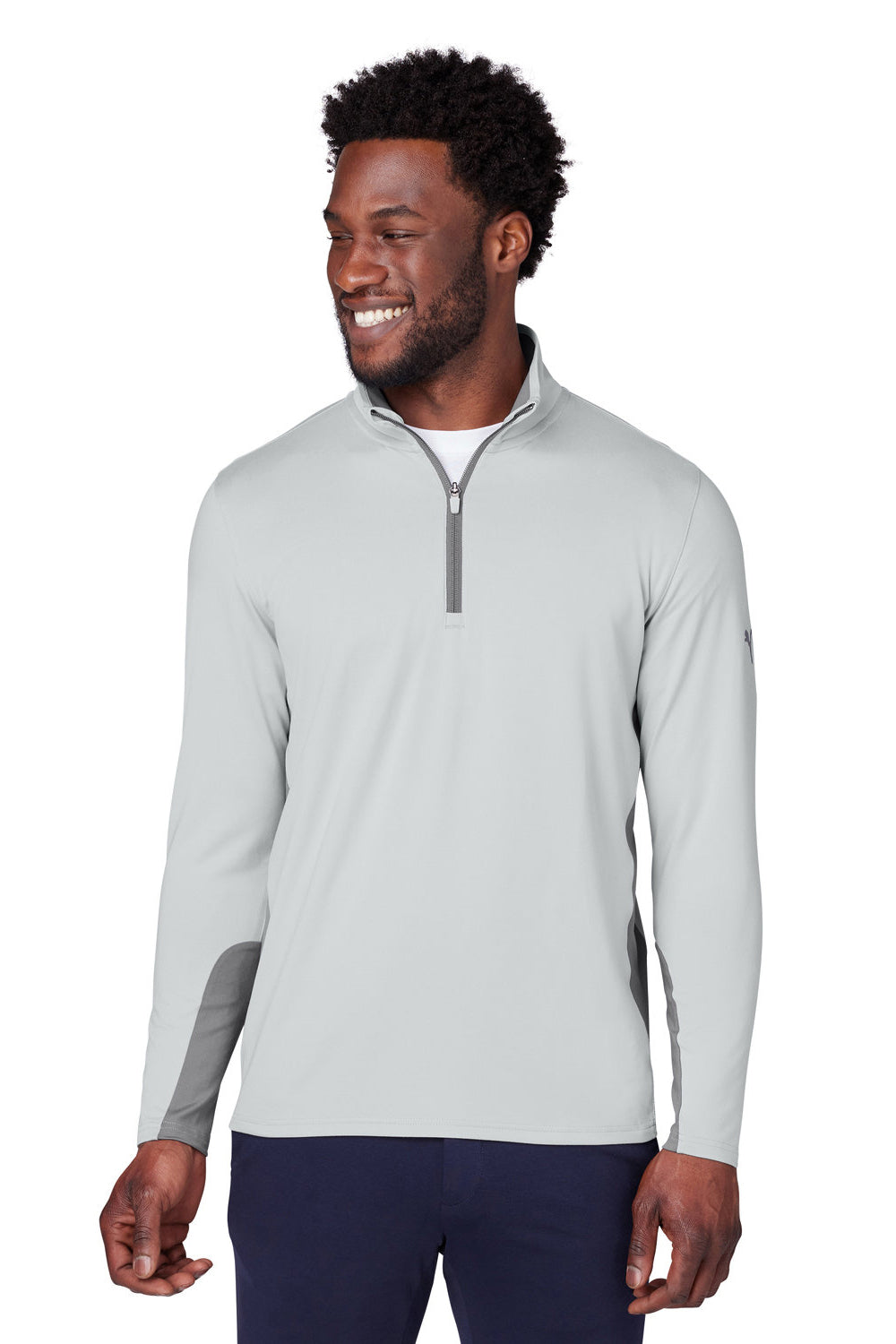 Puma 599127 Mens Gamer Moisture Wicking 1/4 Zip Sweatshirt High Rise Grey Model Front