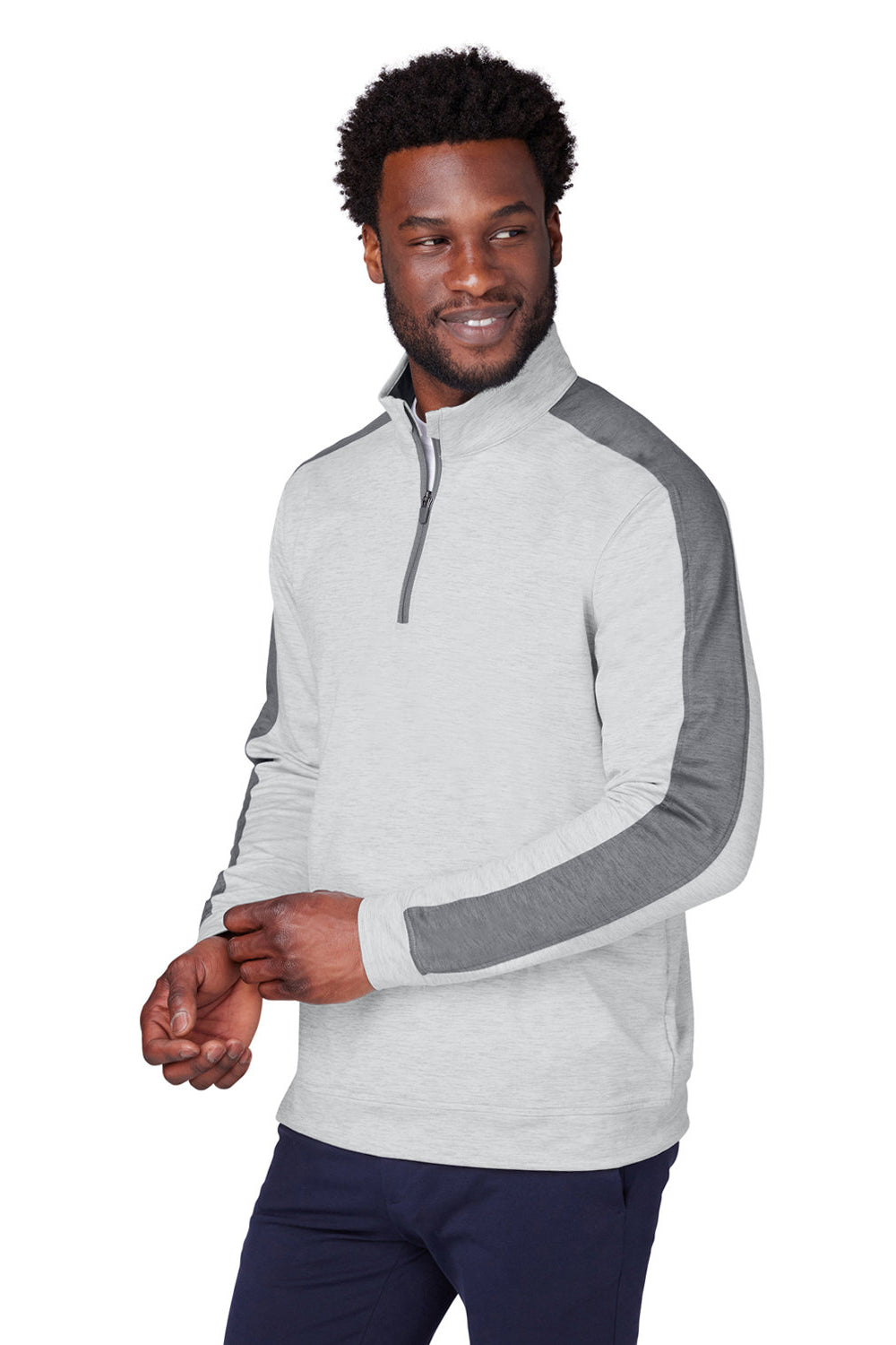 Puma 599129 Mens Cloudspun Moisture Wicking 1/4 Zip Sweatshirt Heather High Rise Grey/Quiet Shade Grey Model 3q