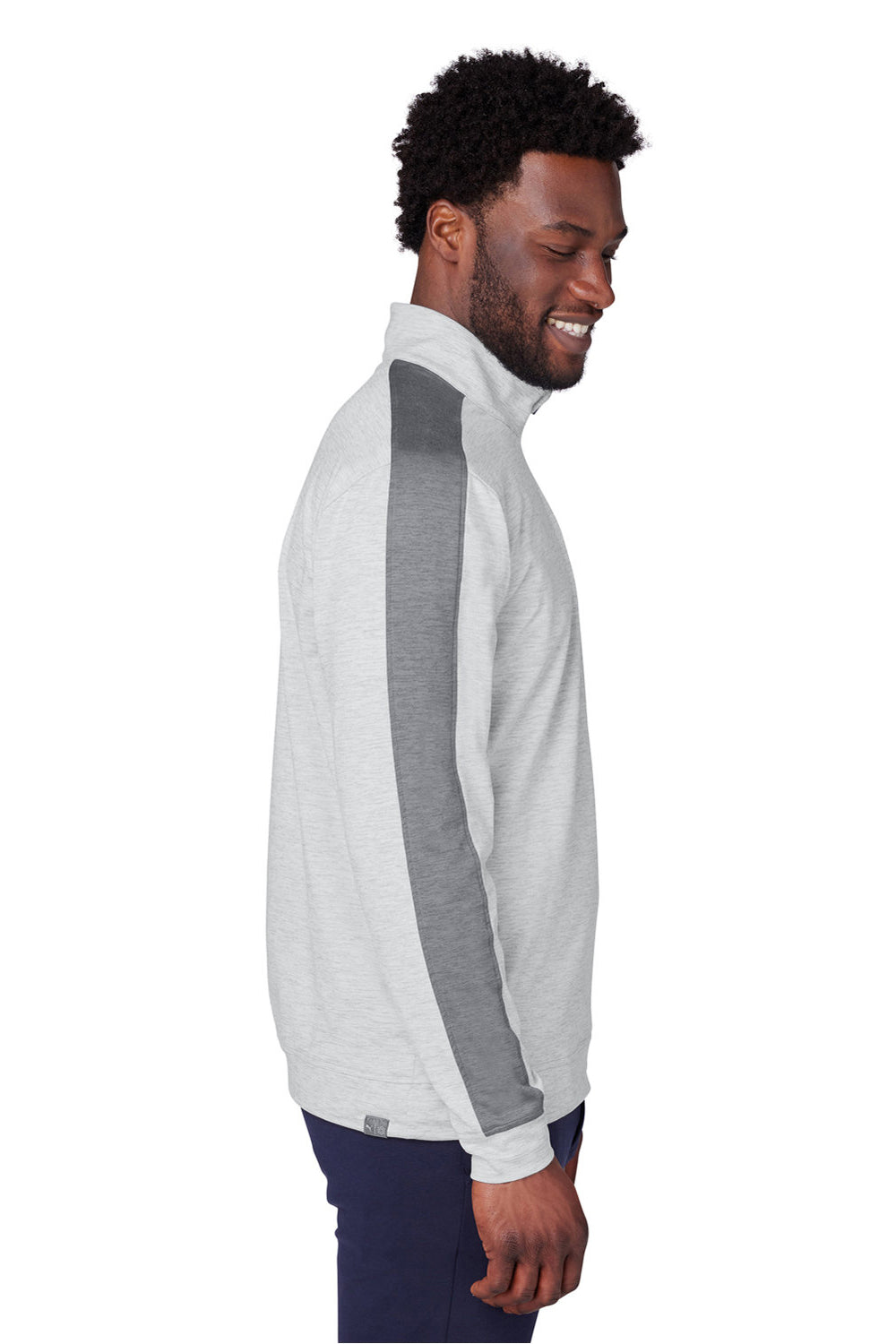 Puma 599129 Mens Cloudspun Moisture Wicking 1/4 Zip Sweatshirt Heather High Rise Grey/Quiet Shade Grey Model Side