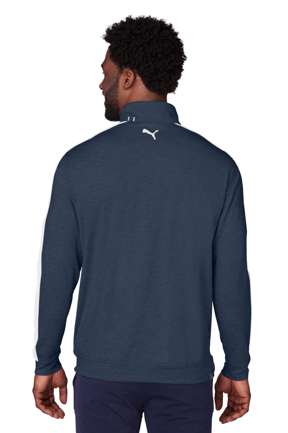 Puma 599129 Mens Cloudspun Moisture Wicking 1/4 Zip Sweatshirt Navy Blue/Bright White Model Back