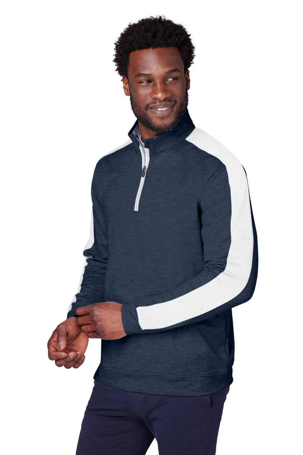 Puma 599129 Mens Cloudspun Moisture Wicking 1/4 Zip Sweatshirt Navy Blue/Bright White Model 3q