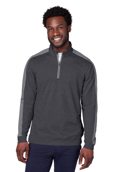 Puma 599129 Mens Cloudspun Moisture Wicking 1/4 Zip Sweatshirt Heather Black/Quiet Shade Grey Model Front