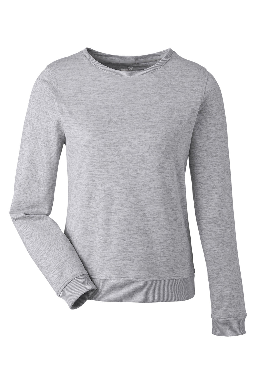 Puma 599267 Womens Cloudspun Moisture Wicking Crewneck Sweatshirt Heather Light Grey Flat Front