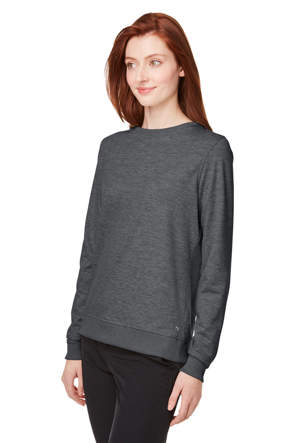 Puma 599267 Womens Cloudspun Moisture Wicking Crewneck Sweatshirt Heather Black Model 3q