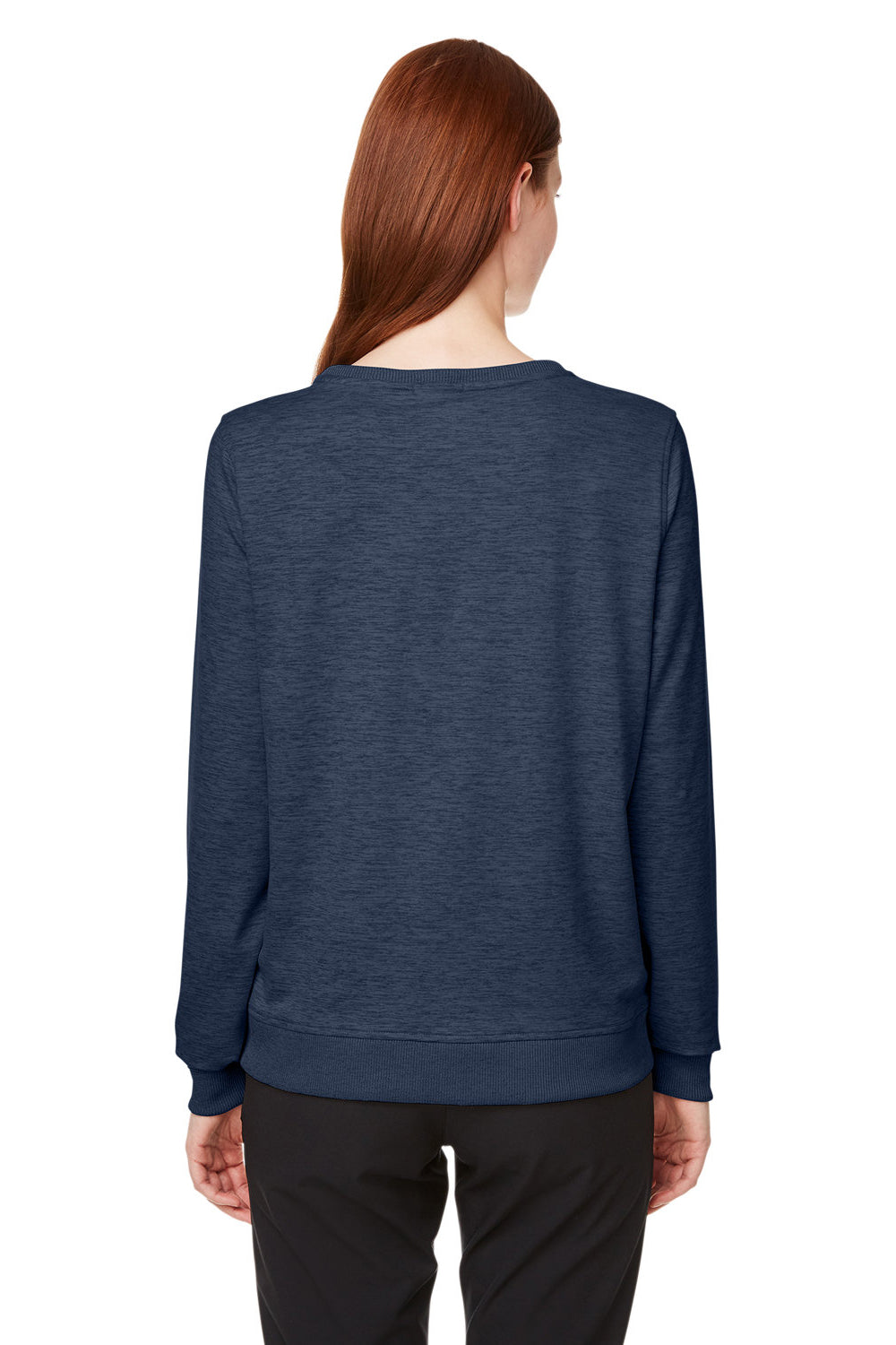 Puma 599267 Womens Cloudspun Moisture Wicking Crewneck Sweatshirt Heather Navy Blue Model Back