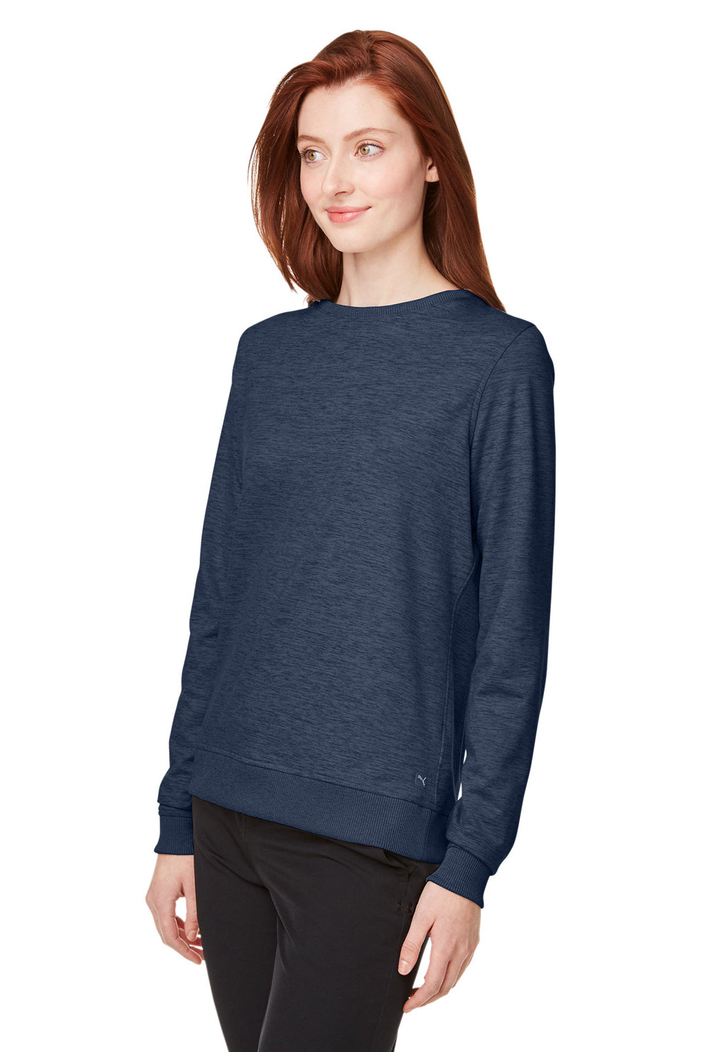 Puma 599267 Womens Cloudspun Moisture Wicking Crewneck Sweatshirt Heather Navy Blue Model 3q