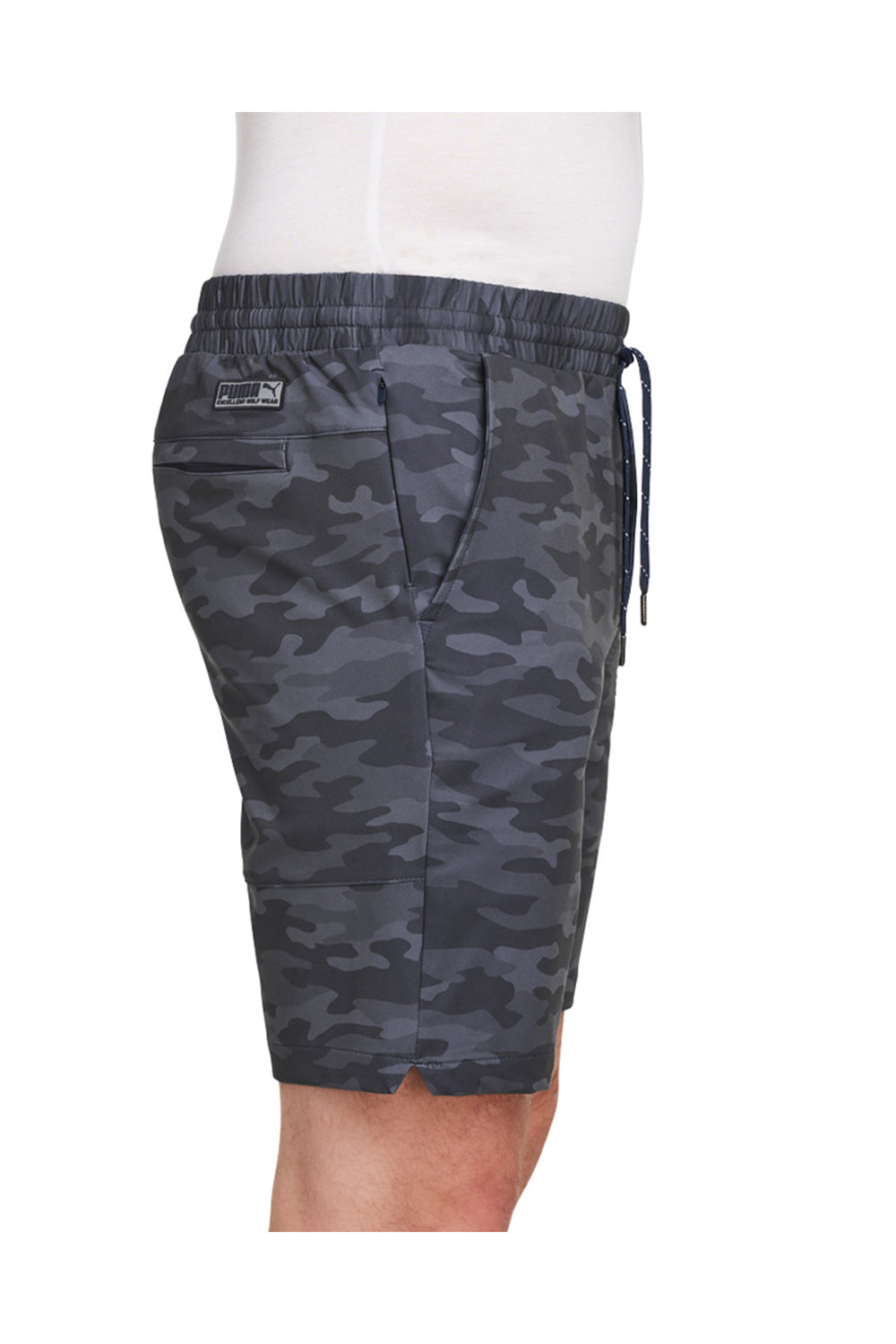 Puma 599271 Mens EGW Walker Moisture Wicking Shorts w/ Pockets Navy Blue Camo Model Side