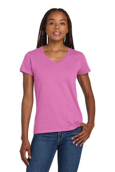 Gildan 5V00L/G500VL Womens Short Sleeve V-Neck T-Shirt Azalea Pink Model Front