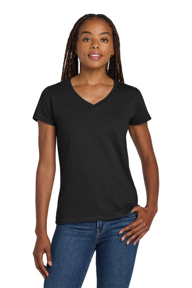 Gildan 5V00L/G500VL Womens Short Sleeve V-Neck T-Shirt Black Model Front