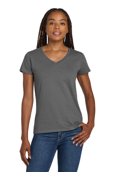 Gildan 5V00L/G500VL Womens Short Sleeve V-Neck T-Shirt Charcoal Grey Model Front