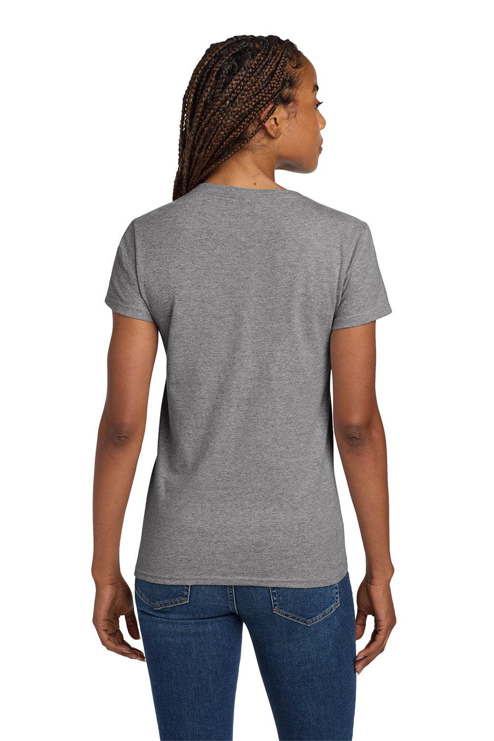 Gildan 5V00L/G500VL Womens Short Sleeve V-Neck T-Shirt Heather Graphite Grey Model Back