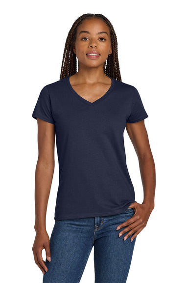 Gildan 5V00L/G500VL Womens Short Sleeve V-Neck T-Shirt Navy Blue Model Front