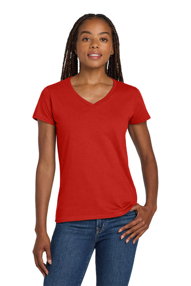 Gildan 5V00L/G500VL Womens Short Sleeve V-Neck T-Shirt Red Model Front