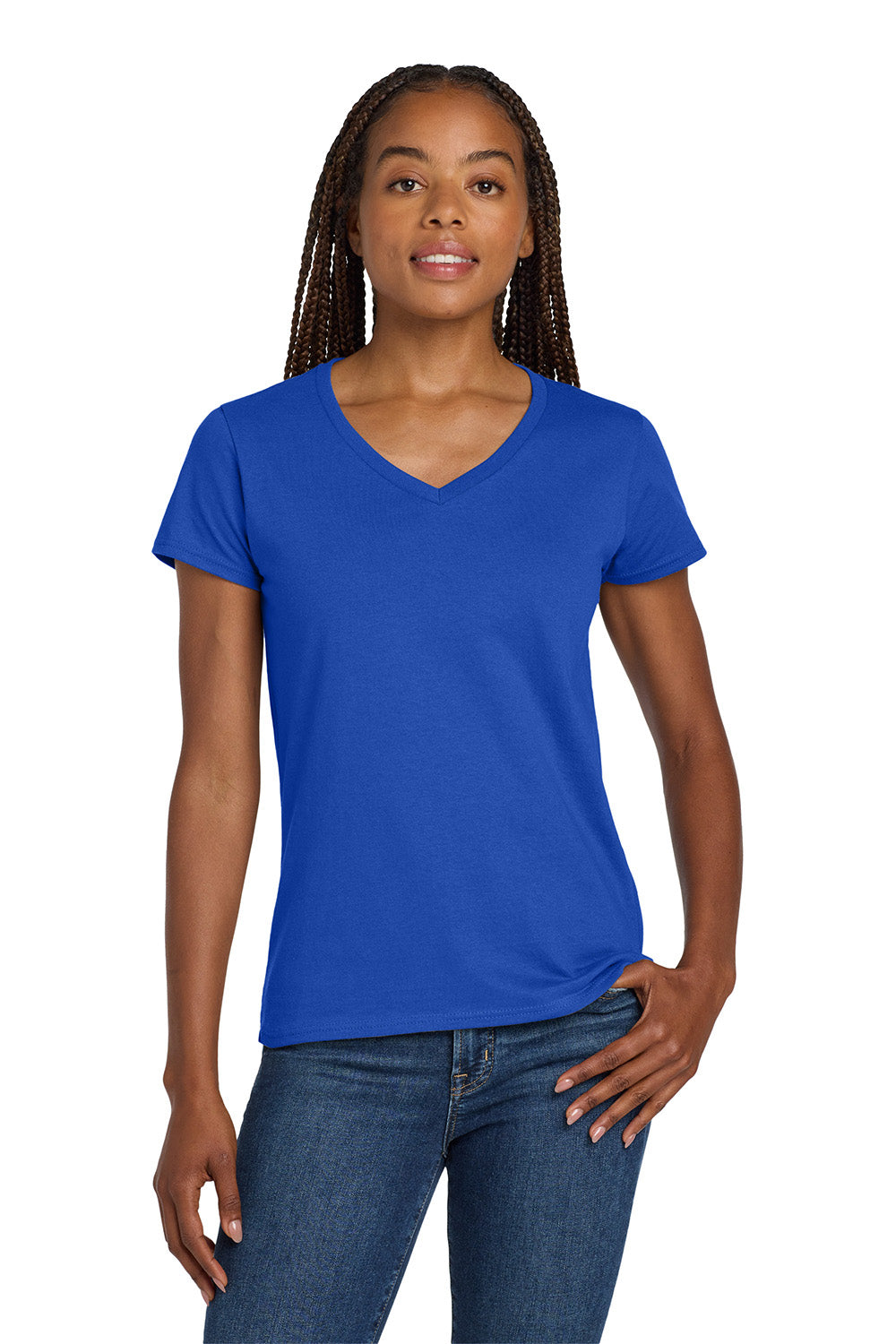 Gildan 5V00L/G500VL Womens Short Sleeve V-Neck T-Shirt Royal Blue Model Front