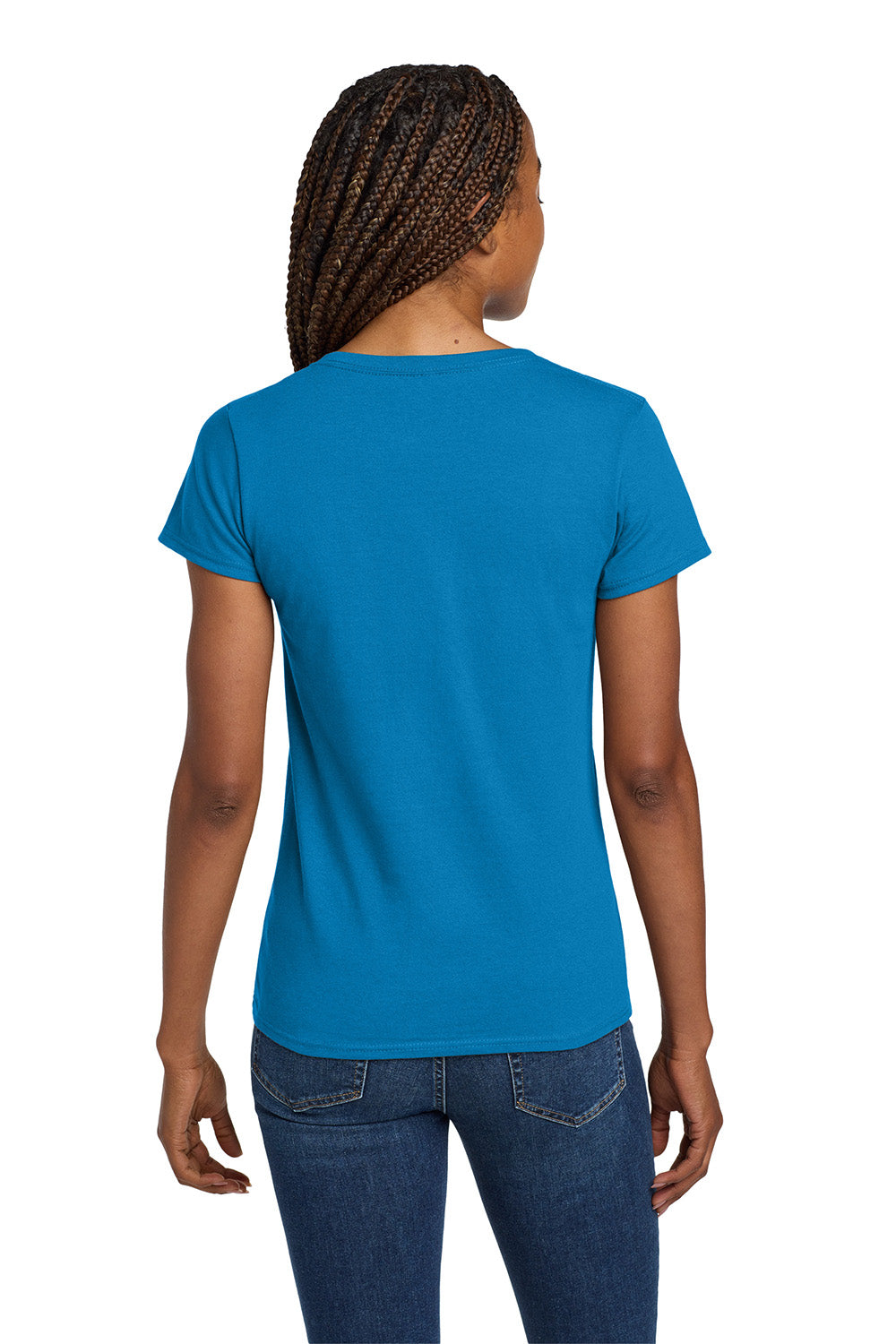 Gildan 5V00L/G500VL Womens Short Sleeve V-Neck T-Shirt Sapphire Blue Model Back