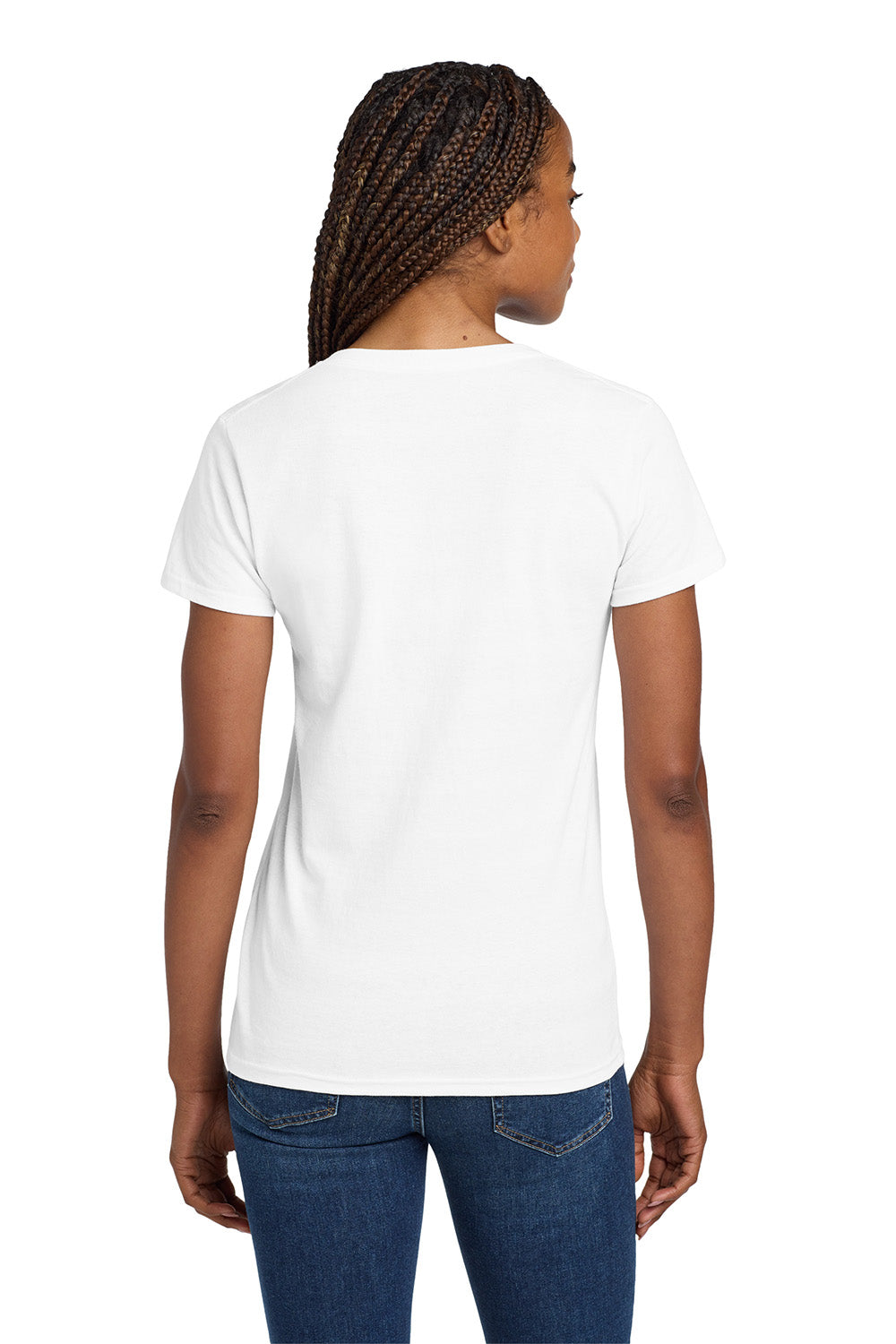 Gildan 5V00L/G500VL Womens Short Sleeve V-Neck T-Shirt White Model Back