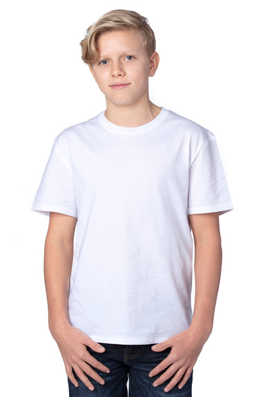 Threadfast Apparel 600A Youth Ultimate Short Sleeve Crewneck T-Shirt White Model Front