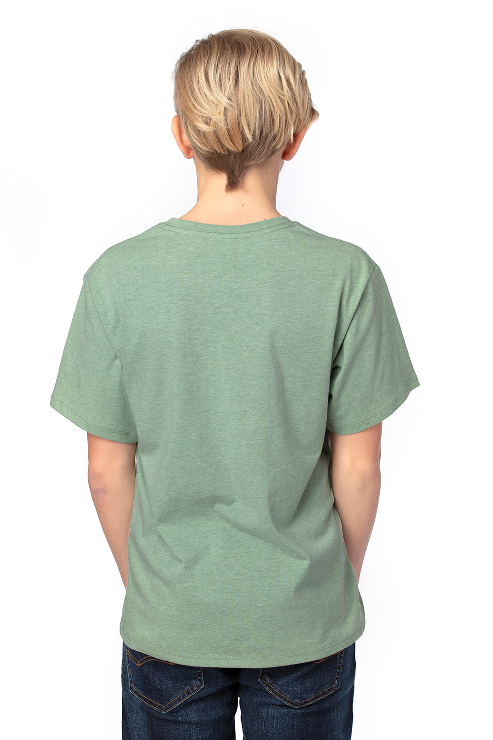 Threadfast Apparel 600A Youth Ultimate Short Sleeve Crewneck T-Shirt Heather Army Green Model Back