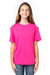 Threadfast Apparel 600A Youth Ultimate Short Sleeve Crewneck T-Shirt Hot Pink Model Front