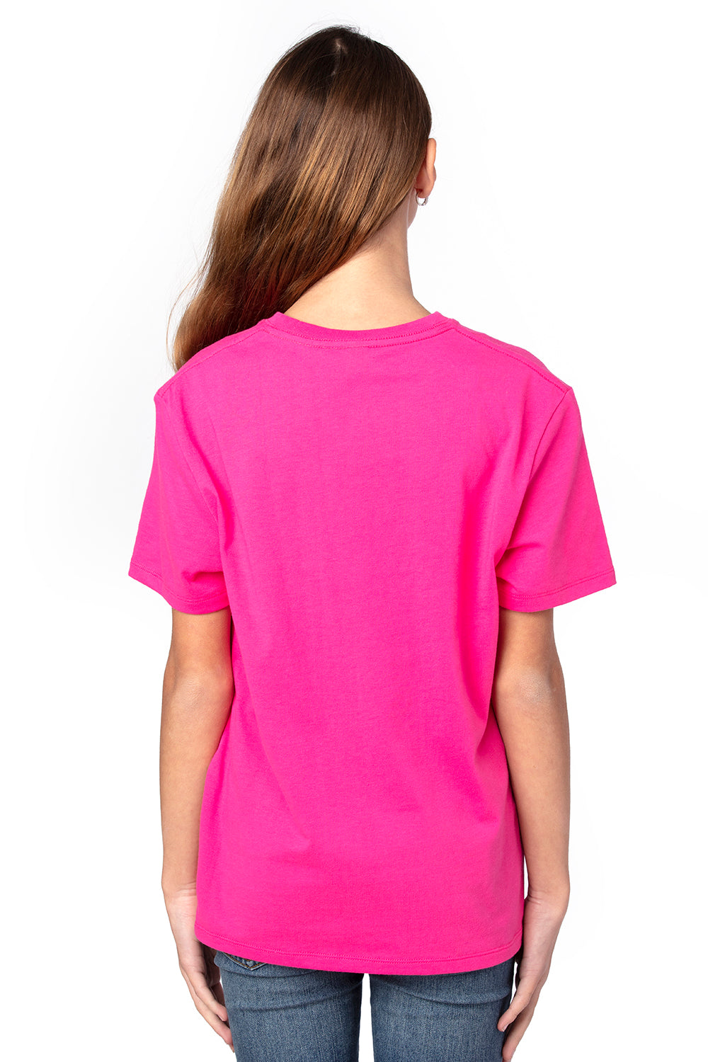 Threadfast Apparel 600A Youth Ultimate Short Sleeve Crewneck T-Shirt Hot Pink Model Back