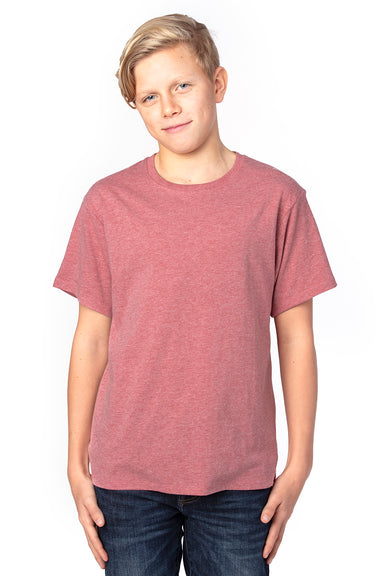 Threadfast Apparel 600A Youth Ultimate Short Sleeve Crewneck T-Shirt Heather Maroon Model Front