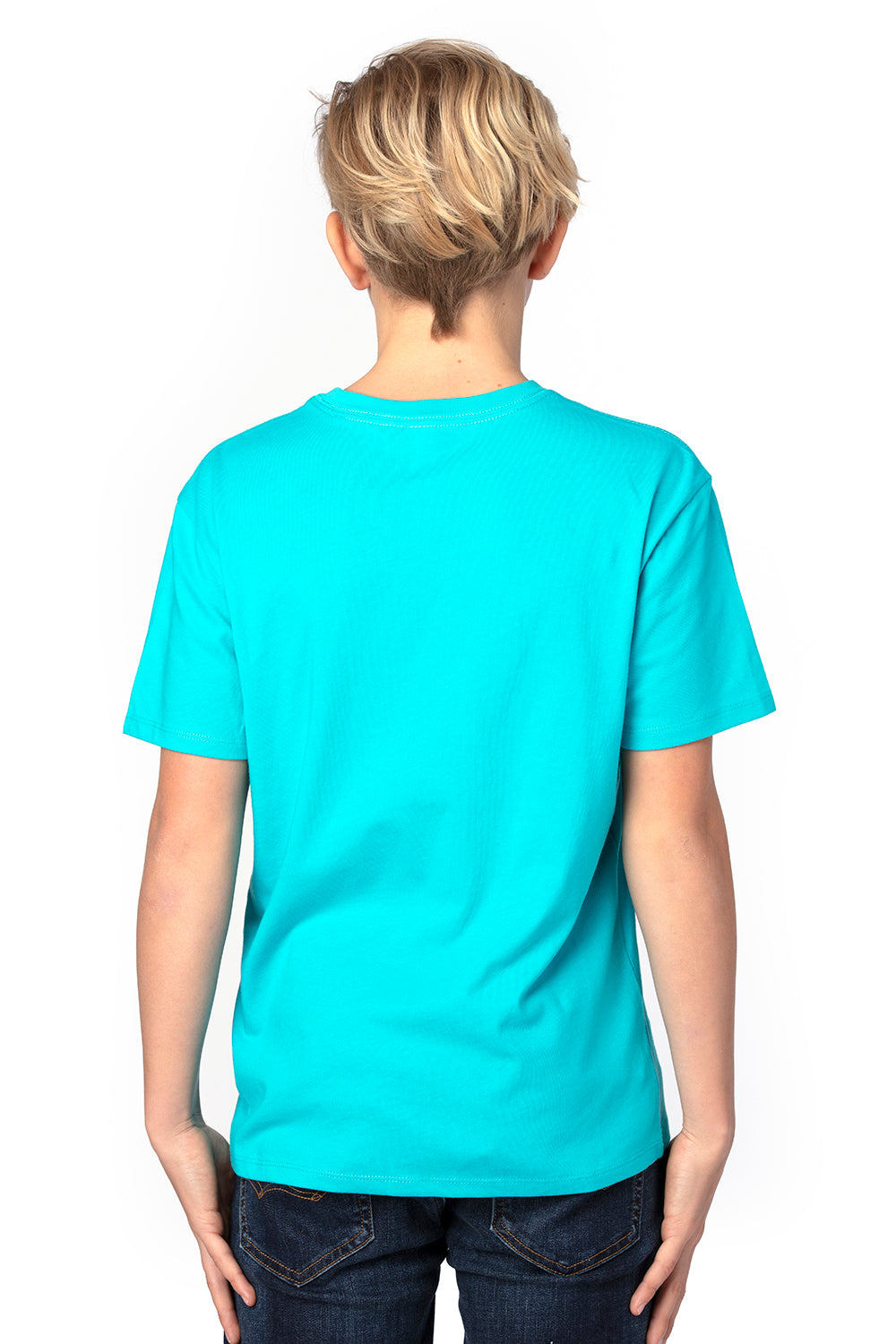 Threadfast Apparel 600A Youth Ultimate Short Sleeve Crewneck T-Shirt Pacific Blue Model Back