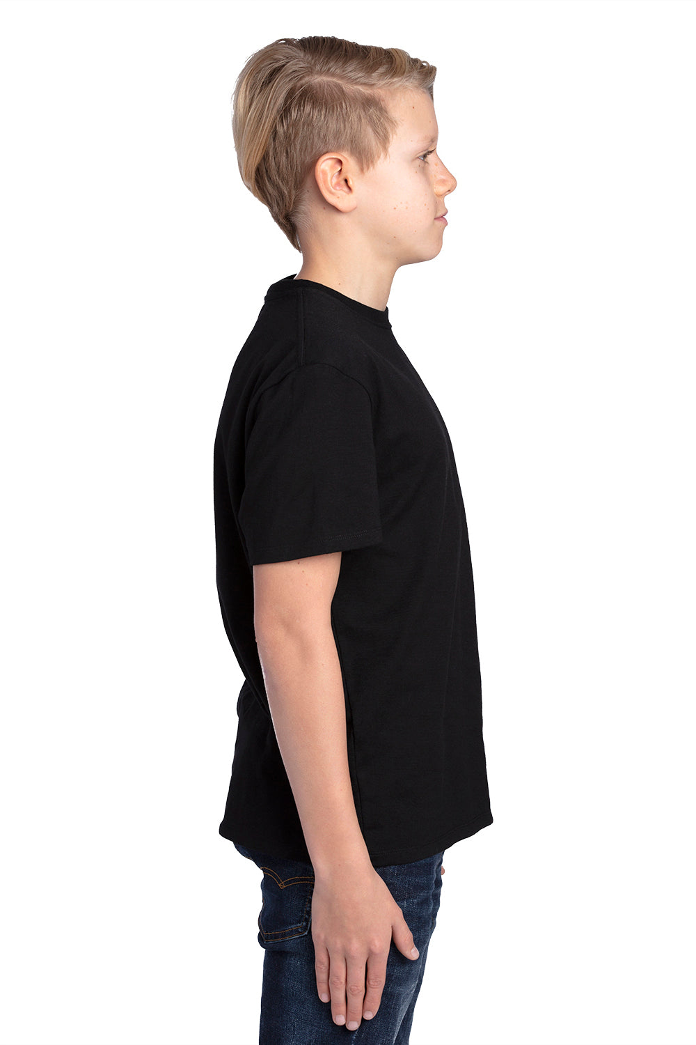 Threadfast Apparel 600A Youth Ultimate Short Sleeve Crewneck T-Shirt Black Model Side