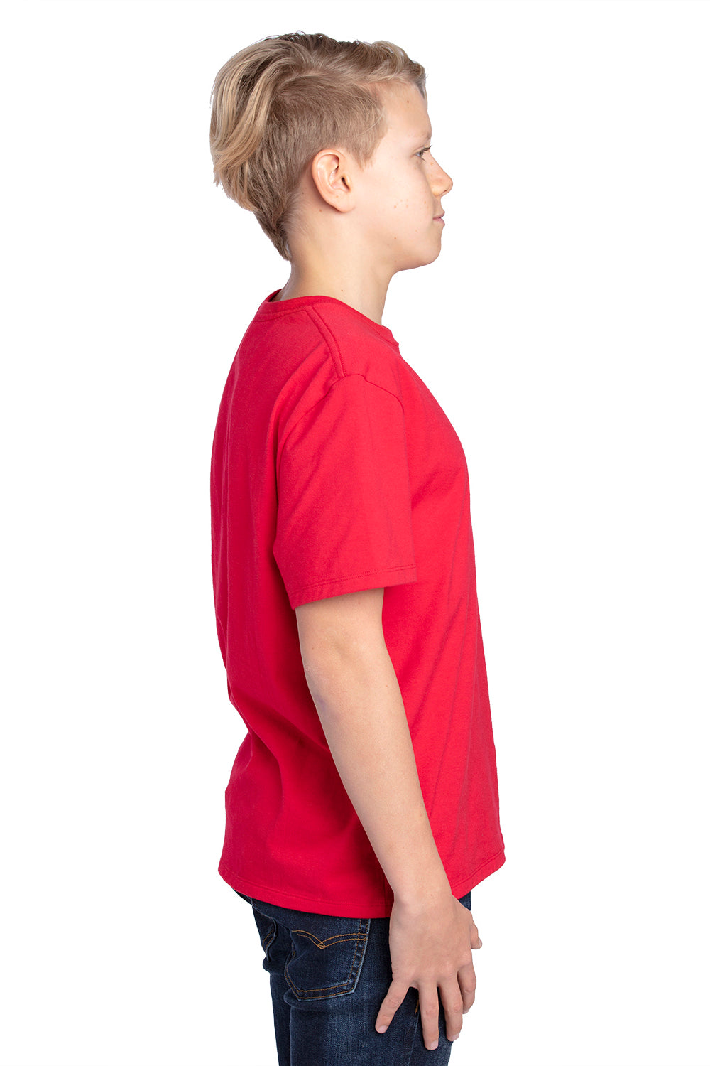 Threadfast Apparel 600A Youth Ultimate Short Sleeve Crewneck T-Shirt Red Model Side