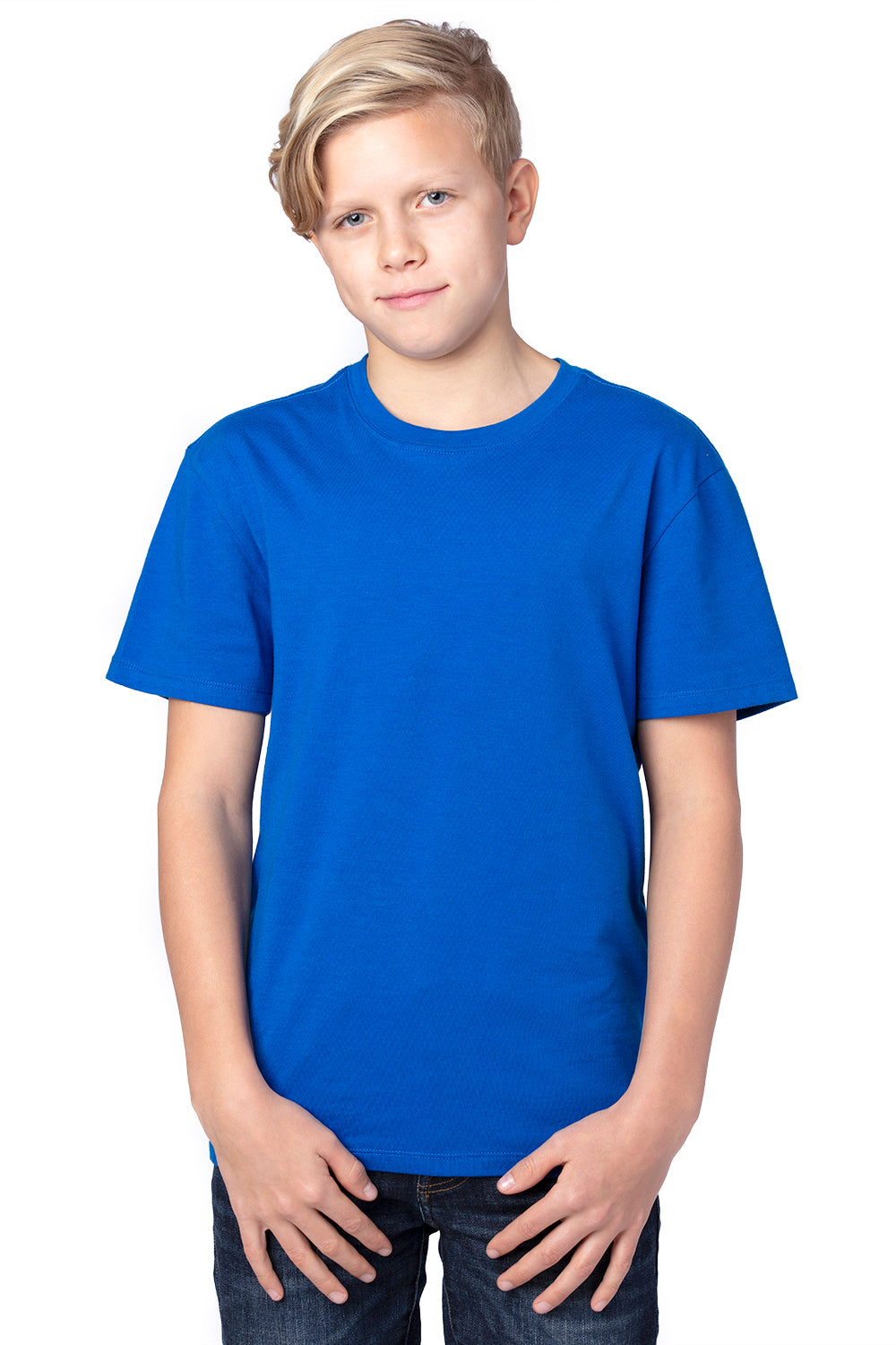 Threadfast Apparel 600A Youth Ultimate Short Sleeve Crewneck T-Shirt Royal Blue Model Front