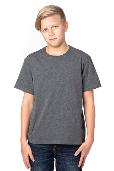 Threadfast Apparel 600A Youth Ultimate Short Sleeve Crewneck T-Shirt Heather Charcoal Grey Model Front